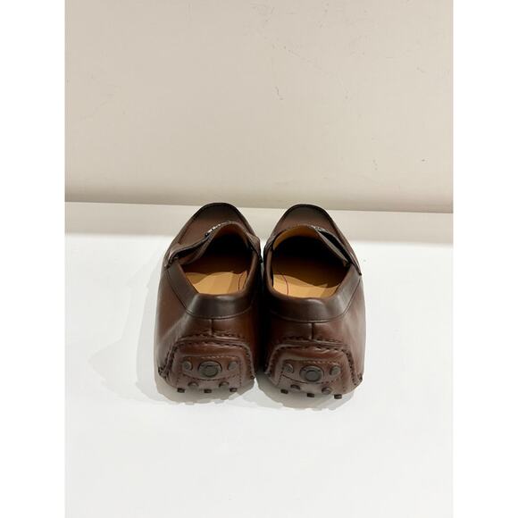 Salvatore Ferragamo Florin Leather Moccasin Driving Loafer Shoes Brown Men 10.5E